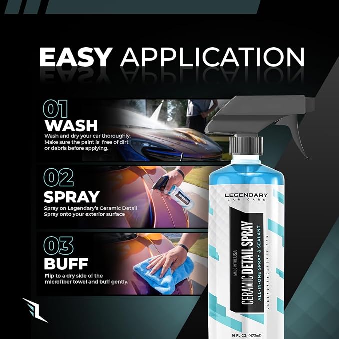 Legendary Ceramic Quick Detailer Spray 16oz - Car Detailing Spray for High Gloss Shine & Hydrophobic Protection - Ceramic Coating for Cars on Paint, Glass, Trim & Wheels