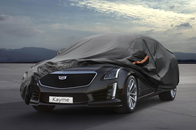 Kayme 7 Layers Car Cover Custom Fit for Cadillac CTS (2003-2019) Waterproof All Weather for Automobiles, Outdoor Full Cover Rain Sun UV Protection.Black