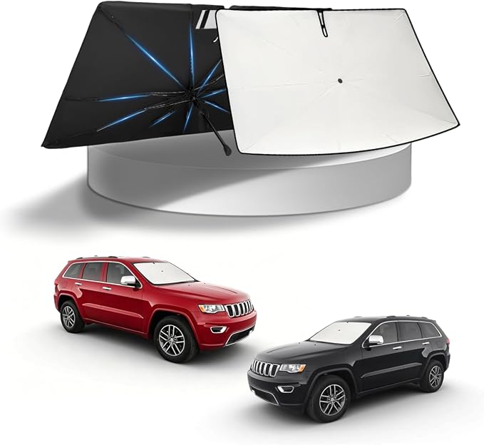 KUST Sun Shade Umbrella for 2011-2026 Jeep Grand Cherokee | Custom Fit Windshield Sunshade | Foldable Sunshade with Bendable Handle | Blocks Heat & UV Scratch Resistant Keep Your Car Cool Sunshield