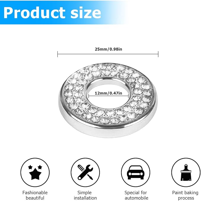 4PCS Bling Inner Car Door Lock Cover Stickers, Rhinestones Pull Rod Bolt Decorations, Crystal Auto Decals for Women Girls, Sparkly Car Door Lock Pin Caps for C Class C200L GLC260 C260L
