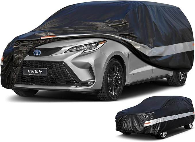 10 Layers Minivan Car Cover Custom Fit for Toyota Sienna (2010-2026) Waterproof All Weather for Automobiles, Outdoor Full Cover Sun UV Rain Protection with Cotton.Black