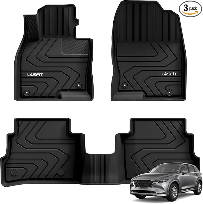 LASFIT Floor Mats Fit for Mazda CX5 2025 2024 2023 2022 2021 2020 2019 2018 2017 Custom Fit TPE All Weather Floor Liners 1st & 2nd Row Car Mats for Mazda CX-5, Black
