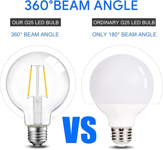 E ENERGETIC LIGHTING Dimmable LED Edison Light Bulb, G25 (G80) Globe Bulb, 60W Equivalent, 3000K Warm White, Christmas Light, E26 Standard Base, ETL Listed, 6-Pack