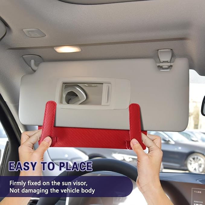 Car Visor Tissue Holder, Tissue Box Holder for Car, Leather Auto Sun Visor Napkin Case Mask Dispenser, Automotive Accessories Rectangular Hanging Auto Napkin Box Fit for Most Vehicles (Red)