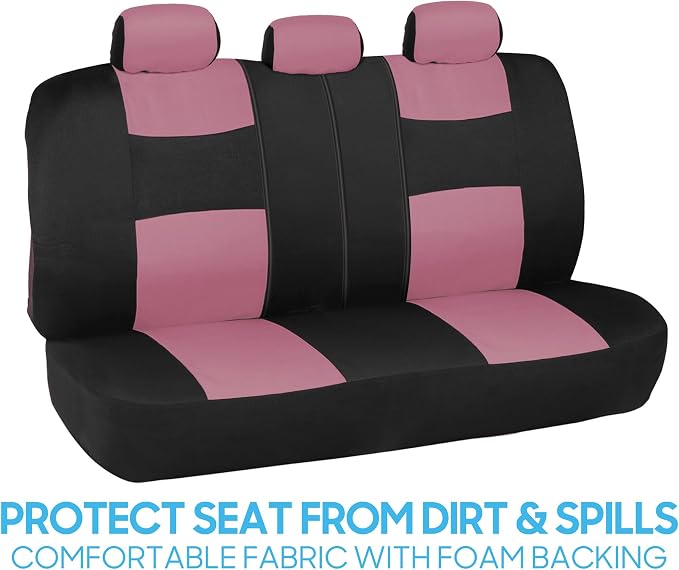 BDK PolyPro Car Seat Covers Full Set in Pink on Black, Front and Rear Split Bench Seat Covers for Cars, Easy to Install Car Seats Cover Set and Accessories for Auto Trucks Van SUV - Pink