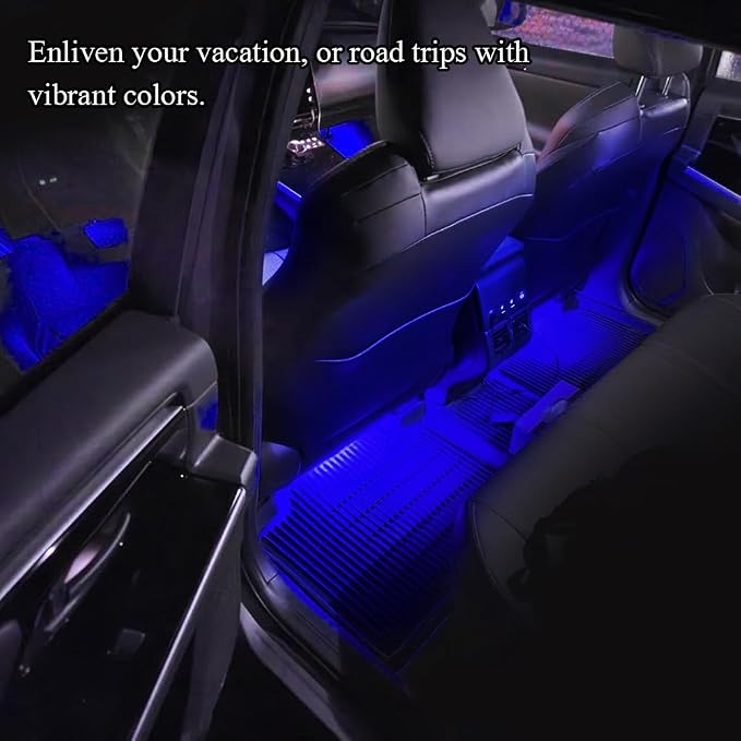 Car LED Strip Light, Car Interior Lights, 12V 24 LED Auto Under Dash Atmosphere Lights with USB Port, Auto Atmosphere Under Dash Lighting Kit for Vehicles (Blue, USB)