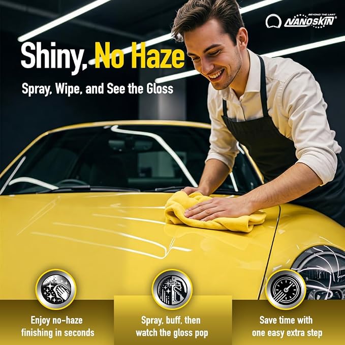 Nanoskin QUICK SHINE Quick Detail Spray 55 Gallons - Waterless Detailer Spray for Car Detailing | Deep Gloss Car Wax Booster & Clay Lubricant | Removes Dust, Smudges, Fingerprints & Other Contaminants