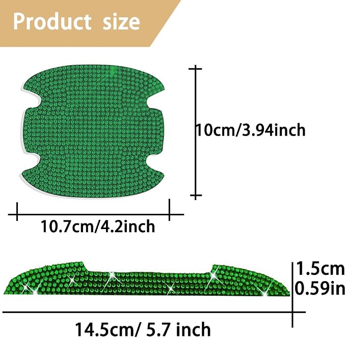 8Pcs Bling Rhinestone Car Door Handle Stickers Protector, Trim Auto Door Entry Guard Bling Stickers Car Accessories for Women and Men, Universal Car Accessories for All Cars (Green)