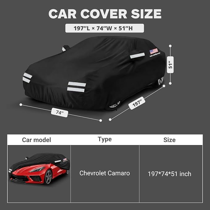 Car Cover Compatible with Chevy Camaro, Full Car Covers Waterproof All Weather Dustproof, Snowproof, UV Protection Car Covers for Automobiles Universal Fit Chevy Camaro