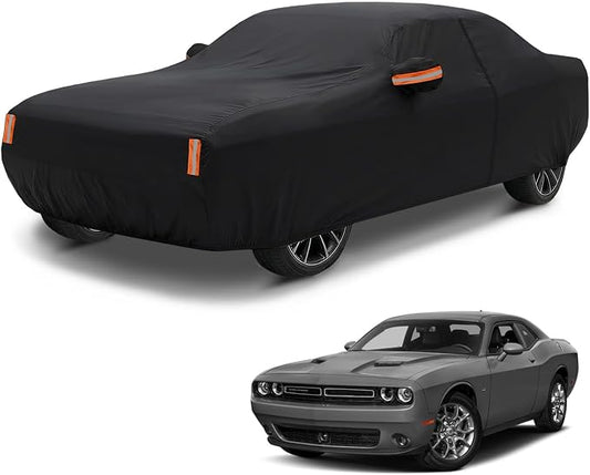 Car Cover Custom Fit for Dodge Challenger 2008-2026, Outdoor Waterproof All Weather Heavy Duty Full Exterior Cover for Sun Rain Snow UV Dust Protection with Door Zipper