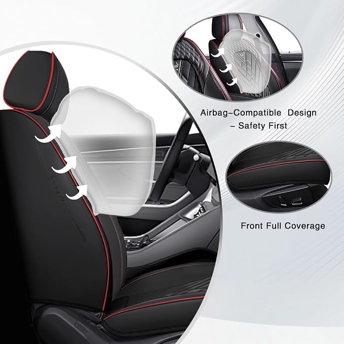 Fit for Toyota Highlander Seat Covers 2001-2026,Premium Leather, 360° Full Protection, Thick Padding & Memory Foam, Waterproof & Stain-Resistant Car Seat Cover Full Set (5 Seat,Black&Red)