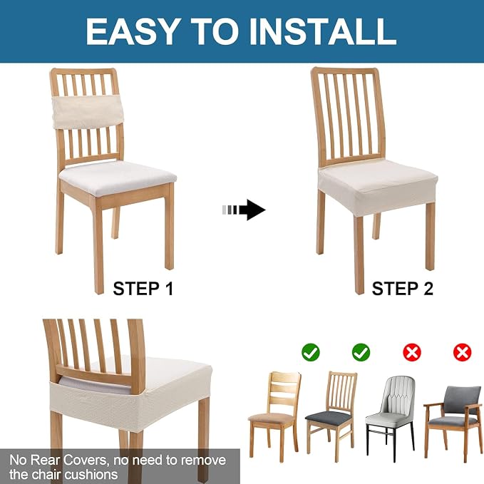 Smiry Waterproof Seat Covers for Dining Room Chairs Set of 10, Stretch Jacquard Removable Washable Chair Seat Slipcovers Protector, No Rear Covers, Beige