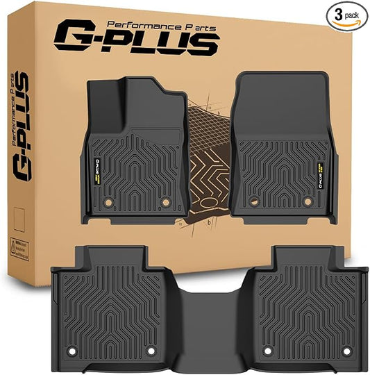 G-PLUS TPE Floor Mats 3PCS Fit Toyota Tundra CrewMax Cab 2022-2026 | All Weather Protection,Non-Slip,Custom Fit Floor Cargo Liner,TPE Full Coverage,1st & 2nd Row,Black,3PCS