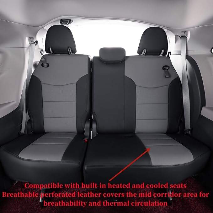 coverdream Leather Seat Covers for Toyota Sienna 2021–2026 XSE/XLE/Limited/Platinum/Woodland,7-Passenger,2nd Row w/No Leg Rest,Custom Fit Full Set Waterproof Seat Protector,Black/Gray