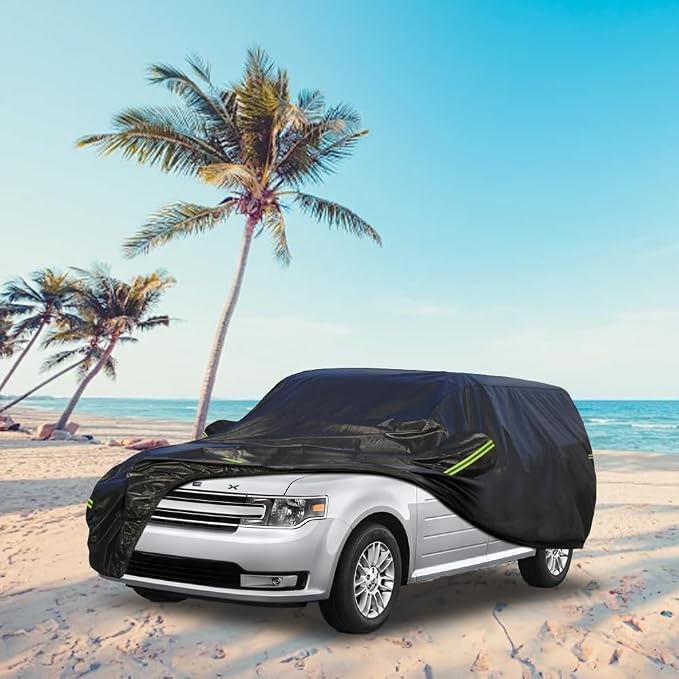 KouKou Waterproof SUV Car Cover Suitable for Ford Flex from 2008 to 2019, 7 Layers Windproof All Weather Waterproof Outdoor Cover Sun Rain UV Dust Snow Protection. Black