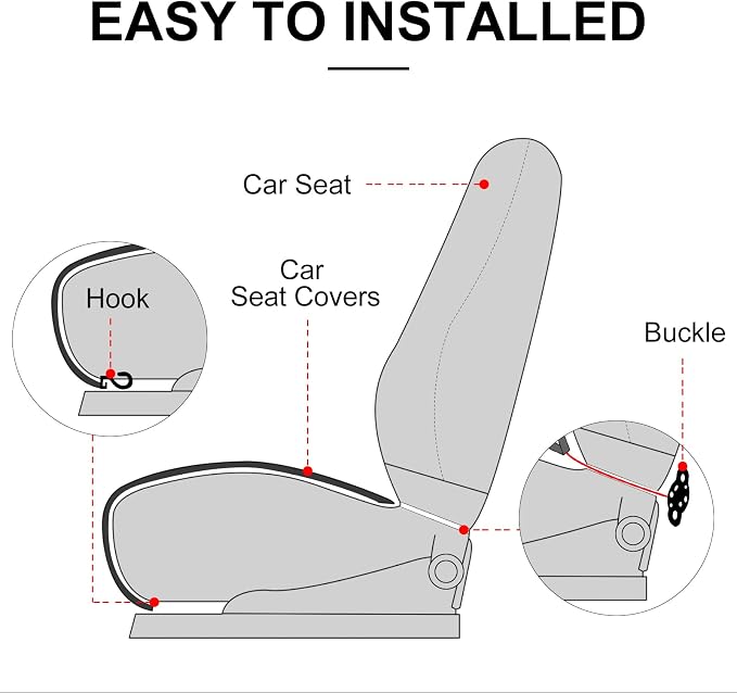 surpassme 2 Comfortable Car Seat Covers Universal Front Seat Coves for Car Accessories with Storage Pockets, Padded Car Interior Covers for Automotive, SUV, Truck, and Van (Grey)