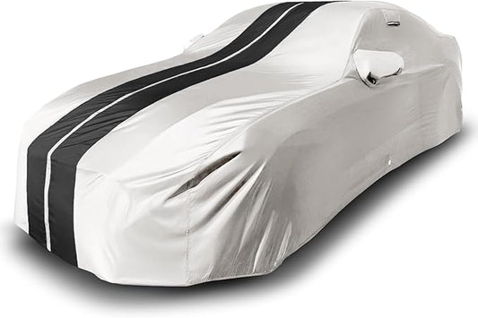 iCarCover Fits [2014-2024 Jaguar F-Type] Premium Custom Car Cover Waterproof All Weather Resistant Outdoor Indoor Sun Snow Storm UV Protection Form-Fit Padded Cover with Straps - Light Gray/Black