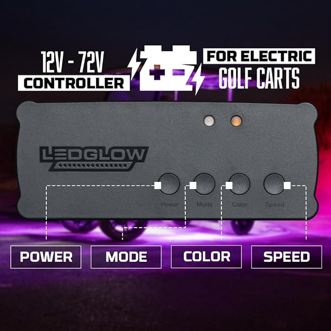 LEDGlow 12pc Million Color LED Golf Cart Underglow Kit 12V-72V 4-Seater | Includes Wheel Well & Interior Footwell Tubes, Accent Neon Lights Fit Electric EZGO Yamaha Club Car ICON, 10 Colors, 16 Modes