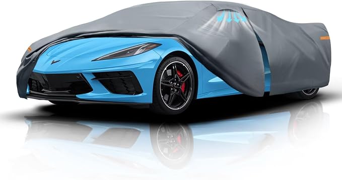 Waterproof Corvette(C8 2020-2026) Car Cover with Breathable Vents, [Upgrade] Premium Covers with Cotton Liner and Zipper Door, Sun Rain Snow Dust Uv Protection.(Gift with Towel)