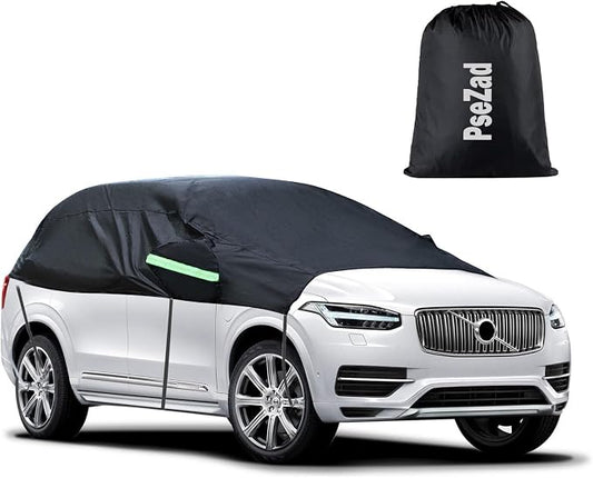 Universal SUV Half Car Cover Waterproof All Weather, Hail Protector Car Body Covers Outdoor Indoor for All Season Windproof Dustproof UV Resistant Snowproof Protect Your Windshield and Roof