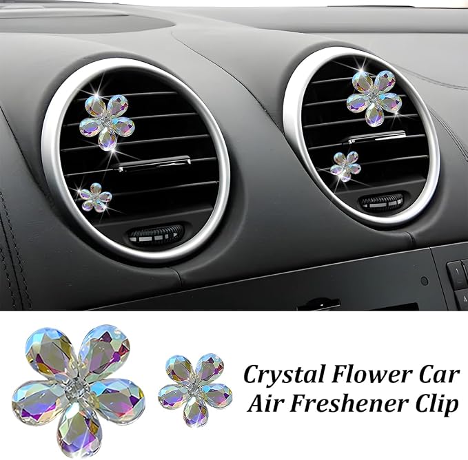 5PCS Bling Flower Car Air Vent Clips, Crystal Rhinestone Vehicle Air Conditioning Outlet Clip, Diamond Automotive Interior Decoration Charm, Universal for Automobile RV Truck (Multicolor)