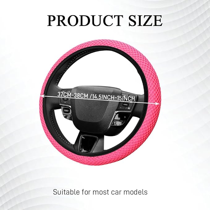 Elastic Stretch Steering Wheel Cover, Steering Wheel Protector, 15 Inch Anti-Slip Breathable Microfiber Ice Silk Protection, Easy Carry, Warm in Winter & Cool in Summer for Cars (Rose Red)