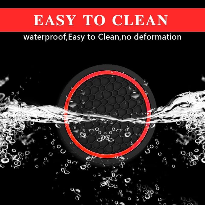 Car Cup Holder Coasters, Dustproof Automotive Interior Accessories Mat,2.75 Inch Non-Slip Insert Water Bottle Holder Pads, Universal for Vehicles, Trucks, RVs and More (Black/Red, 4PCS)