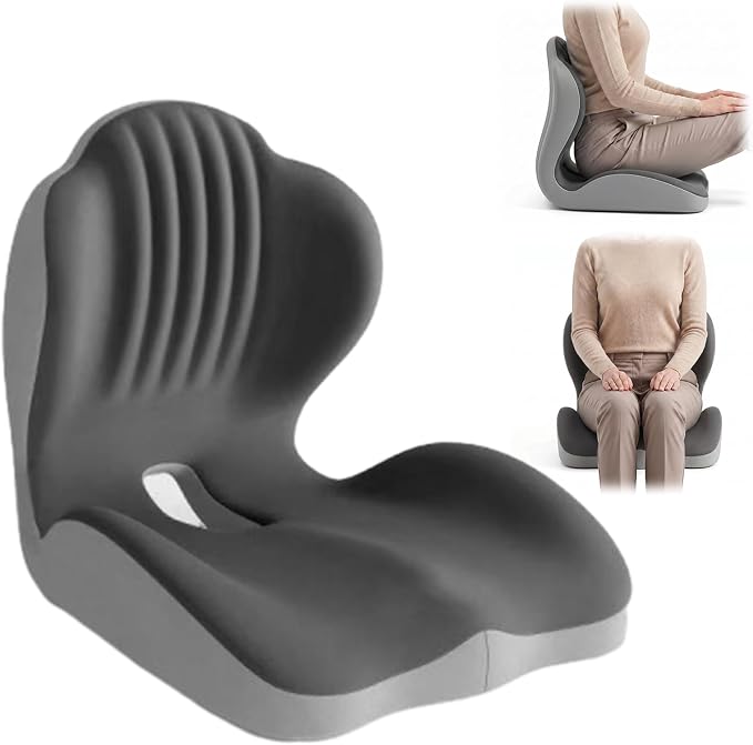 Saker Ergonomic Memory Foam Seat Cushion with Lumbar Support (Grey) | Seat & Back Cushion, 5-Zone Contour Design, Relieve Pressure, Hold 220 lbs, Thick Padding for Office Chair Car Seat Driving