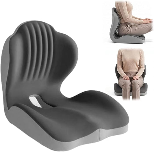 Saker Ergonomic Memory Foam Seat Cushion with Lumbar Support (Grey) | Seat & Back Cushion, 5-Zone Contour Design, Relieve Pressure, Hold 220 lbs, Thick Padding for Office Chair Car Seat Driving