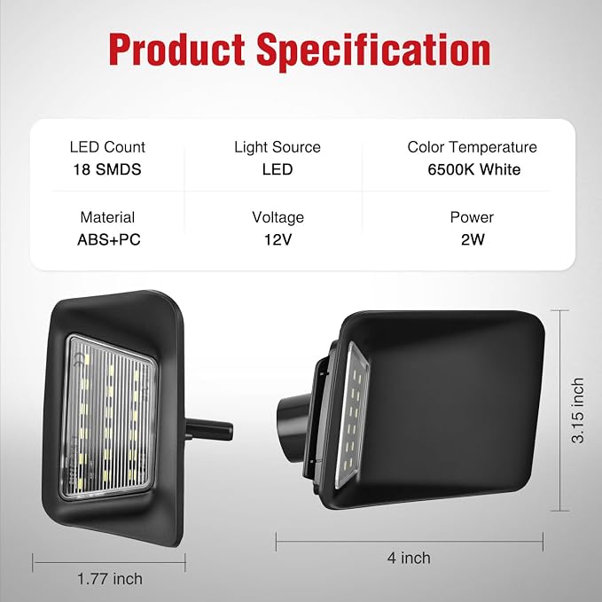 Nilight License Plate Lights Compatible with 2004 2005 2006 2007 2008 2009 2010 2011 2012 Chevy Colorado GMC Canyon with Black housing 6000K White 2PCS Pack