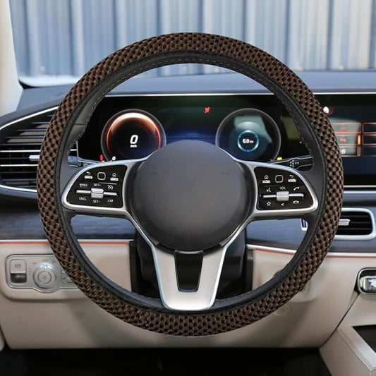 Elastic Stretch Steering Wheel Cover, for Men Women (Coffee) | 15" Breathable Microfiber Ice Silk Steering Wheel Protector, Universal Anti-Slip Warm in Winter&Cool in Summer Car Accessory