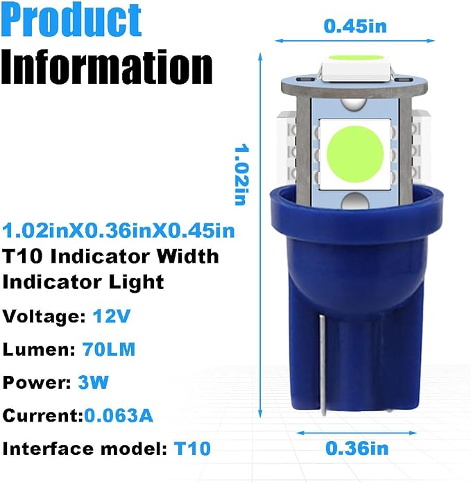 smilfuy 2PCS T10 194 LED Bulbs Tag Lights for License Plate, 6000K Ice Blue | Wedge 168 T10 2825 5SMD 5050 Chips LED Bulb, 12V Bulb Replacement for Car Interior Dome Map Door Courtesy License Plate Light
