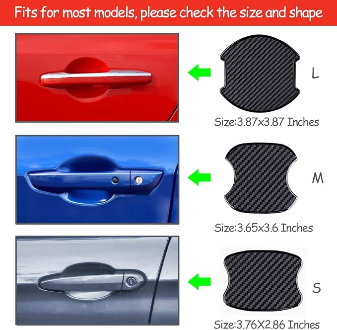 4Pcs Universal 3D Carbon Fiber Car Door Handle Paint Scratch Protector Sticker Auto Door Handle Cups Protective Pad (M)