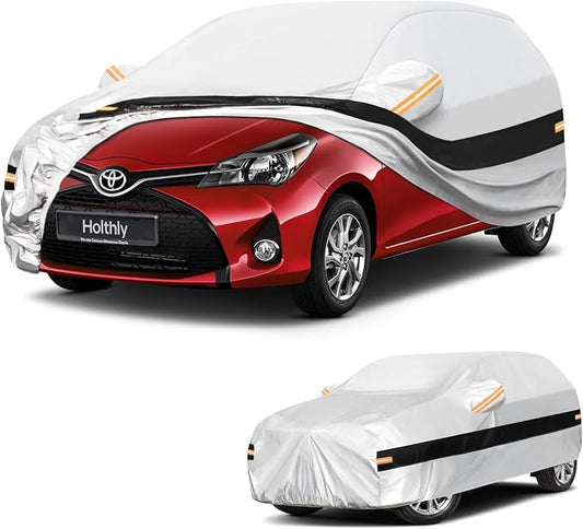 10 Layers Hatchback Car Cover Custom Fit for Toyota Yaris (2003-2026), Waterproof All Weather for Automobiles, Outdoor Full Cover Sun Dust Rain Protection with Cotton. Silver