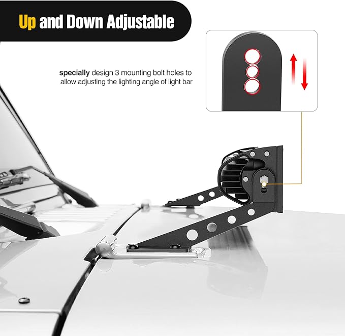 Nilight 2PCS Hood Straight Light Brackets 32 Inch LED Light Bar 2018 2019 2020 2021 2022 2023 2024 2025 2026 Wrangler JL JLU Gladiator JT