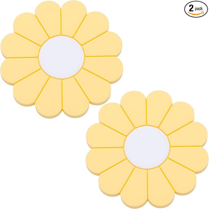 2-Pack Car Cup Holder Coaster Inserts, Daisy Shape, 2.75 Inch Non-Slip Silicone Cup Holder Insert, Universal Non-Slip Cup Holders, Car Accessories Interior for Women and Man (Yellow)