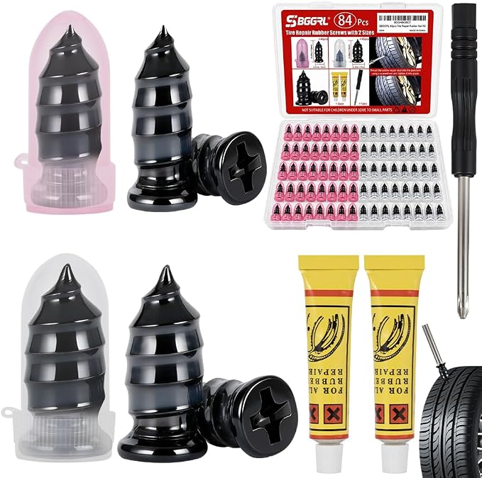 84pcs Tire Repair Rubber Nail Kit, Screw in Tire Plugs for Puncture & Hole, Emergency Screw-Type Plug Rubber Nails Tool Kit for Car, Motorcycle, Truck, Auto, Utv, Tractor Tubeless Flat Repair