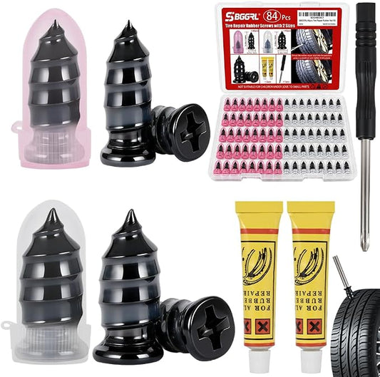 84pcs Tire Repair Rubber Nail Kit, Screw in Tire Plugs for Puncture & Hole, Emergency Screw-Type Plug Rubber Nails Tool Kit for Car, Motorcycle, Truck, Auto, Utv, Tractor Tubeless Flat Repair