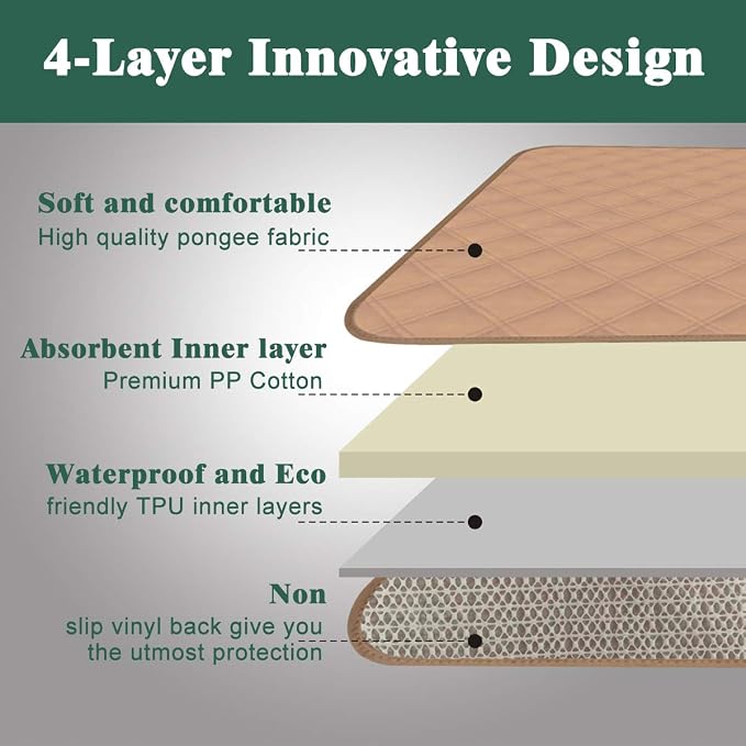 Waterproof Washable Seat Protector Pads Reusable Incontinence Chair Pads Resuable Pee Pads for Senior Adults Kids Stay Well in Place 22"X21" Beige 2Pcs