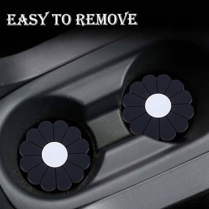 4-Pack Car Cup Holder Coaster Inserts, Daisy Shape, 2.75 Inch Non-Slip Silicone Cup Holder Insert, Universal Non-Slip Cup Holders, Car Accessories Interior for Women and Man (Black)