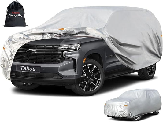 Kayme 6 Layers SUV Car Cover Custom Fit for Chevrolet Chevy Tahoe (2007-2025) Waterproof All Weather for Automobiles, Outdoor Full Cover Rain Sun UV Protection.Silver