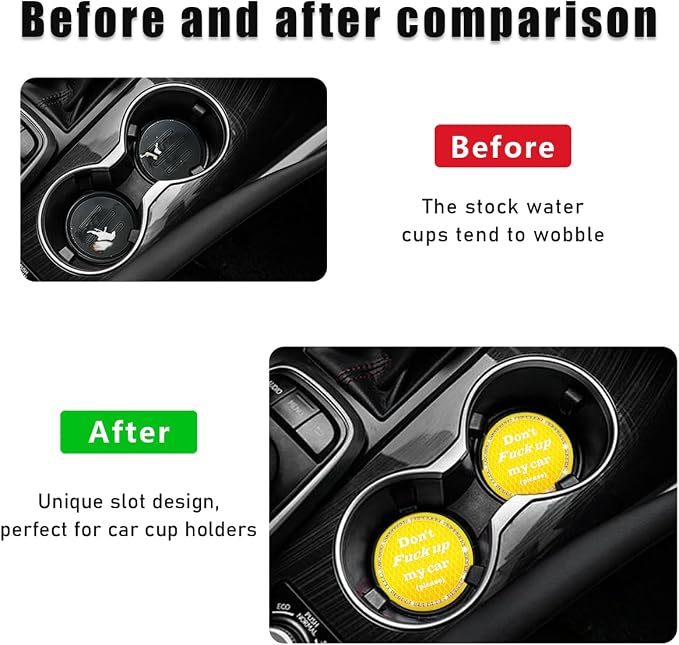 2 PCS Bling Car Cup Coaster, 2.75 Inch Anti-Slip Cup Holder Insert Coasters, Crystal Rhinestone Auto Drink Car Cup Mat for Women Girls, Universal Interior Car Accessories (Yellow)