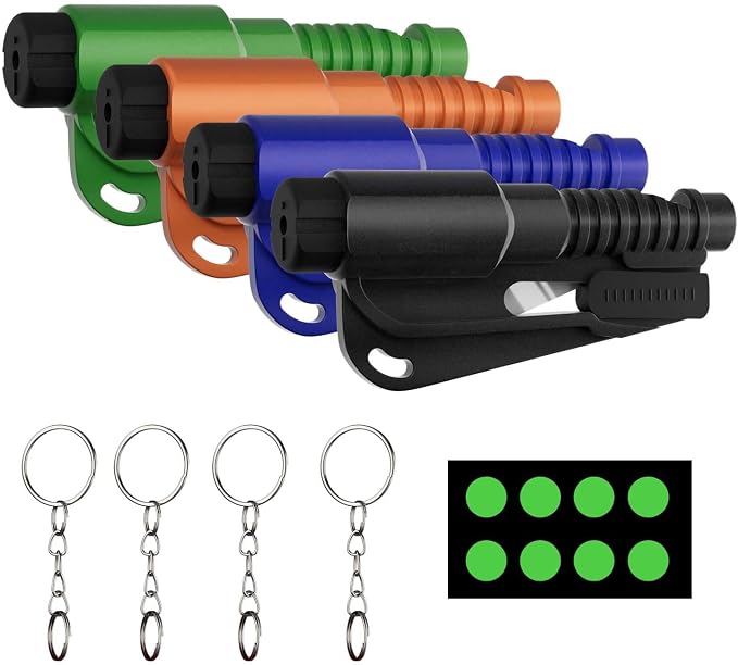 4 Pack Window Breaker Seatbelt Cutter Car Window Breaker Tool – Emergency-Proven 3-in-1 Escape Tool with Glass Breaker, Seatbelt Cutter & Whistle – Portable Keychain Design, Multi-Car Safety Kit