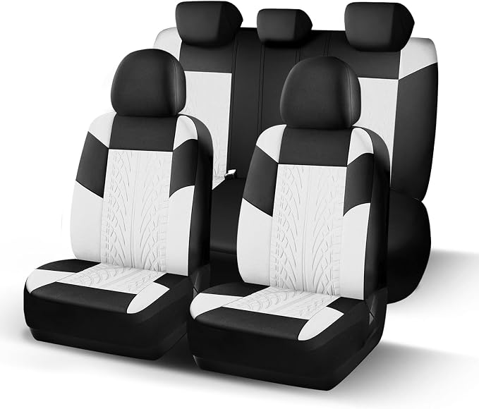 HChengkikz Car Seat Cover, Cloth and Washable (Black + White) | Breathable, Airbag compatible, Easy to Install, Universal Fit for Most Cars, Sedans, Truck, SUVs