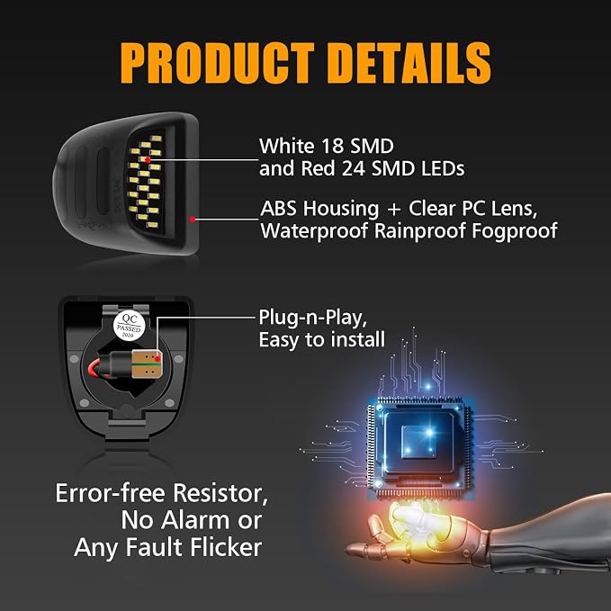 LED License Plate Lights 6000K White for Silverado Sierra 1500 2500 3500 HD | 2 Pieces Rear Tag Light Lamp w/Red OLED Neon Tube, for Chevy Tahoe Suburban 1500 2500, GMC Yukon 1500 2500, Cadillac Escalade