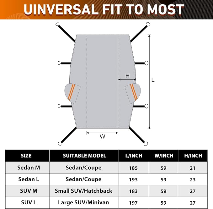 Half Car Cover with Sunroof & Roof Protection, Waterproof All Weather Half Cover for Windshield Snow Sun Rain Dust UV, Cotton Liner Universal Fit Compact Sedan