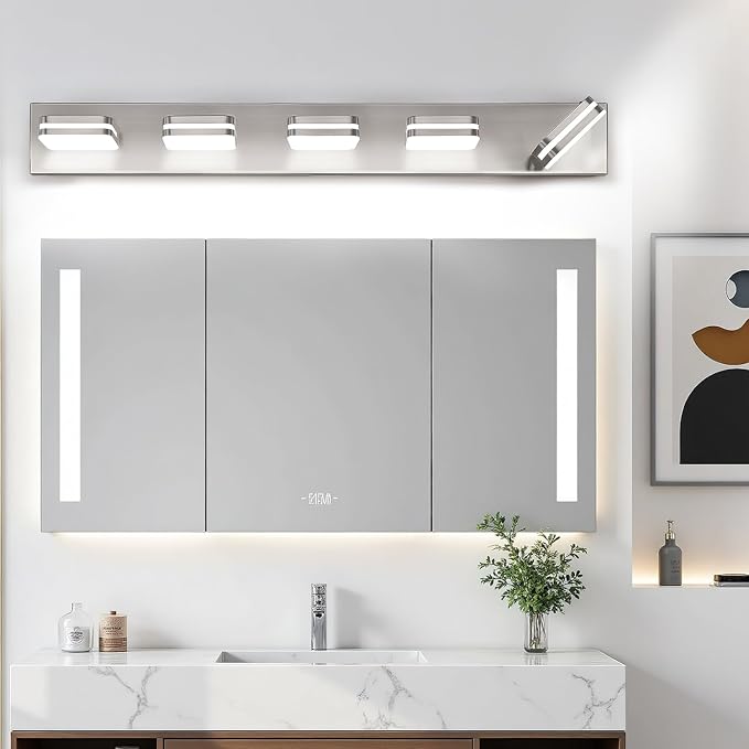 Torondo 360° Rotate LED Bathroom Vanity Light Fixtures, Acrylic Vanity Lights for Bathroom, Modern Wall Lighting Fixtures Over Mirror Living, Brushed Nickel, Natural White, 5-Light, 34-Inch