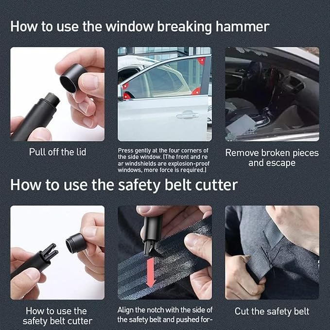 Breeker - Breeker Glass Breaker, Breeker Car Escape Tool, Car Window Breaker with Seatbelt Cutter, for Land and Underwater (Blue 4PCS)