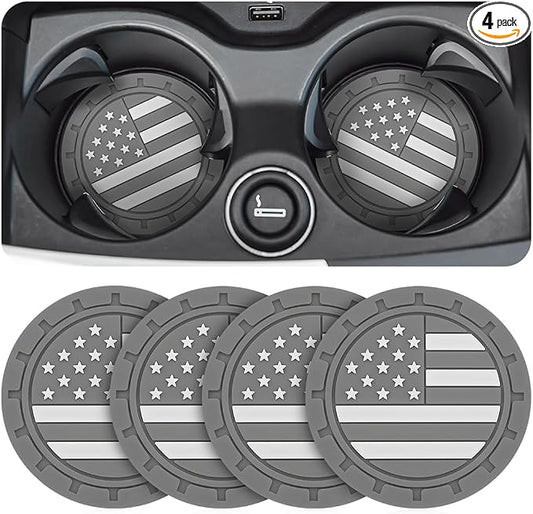 AUCELI 4 Pack Car Cup Holder Coasters, Colored American Flag US Flag Insert Car Cup Coaster, 2.75 Inch Anti Slip Shockproof Embedded Drink Mat, Vehicle Interior Decor Accessories
