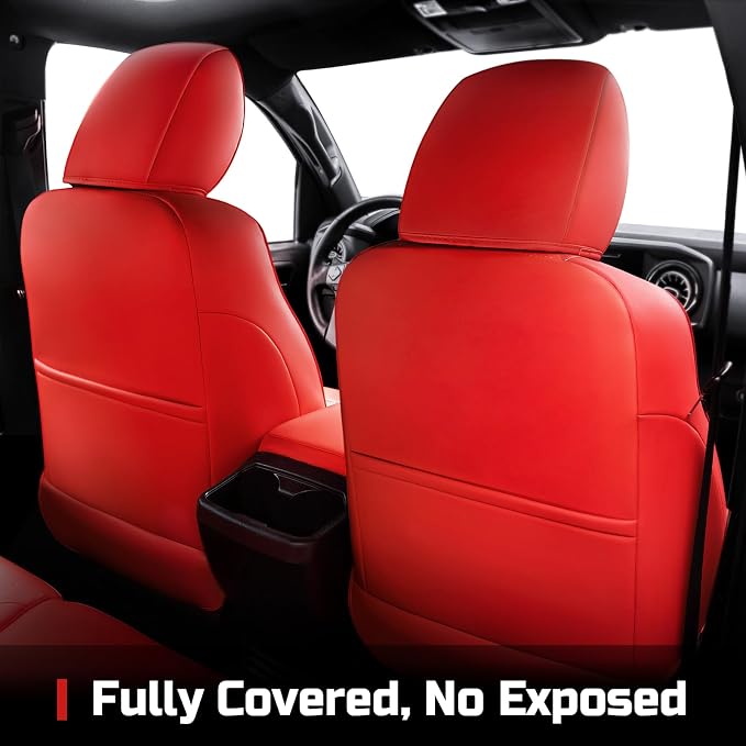 Carlimeki Leather Seat Covers Custom Fit for Tacoma Gen 3rd (2016-2023) | For Double & Crew Cab only - Fits SR, SR5, Limited, TRD Pro, TRD Sport, TRD Off-Road, Trail Special Edition - Fully Covered
